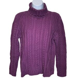 VTG 80s Splendor! Purple Cable-Knit Turtleneck Sweater S Fisherman Chunky Cozy